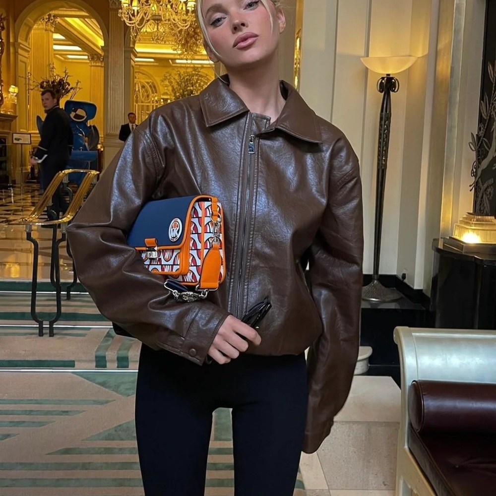 Chocolate Brown faux leather jacket size M